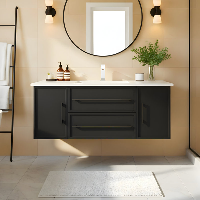 Milano 48" Single Sink Wall Mount Shaker Bathroom Vanity with Cultured Marble Top