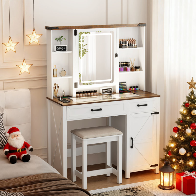 Avesta Makeup Vanity With LED Light and Jewelry Mirror Cabinet