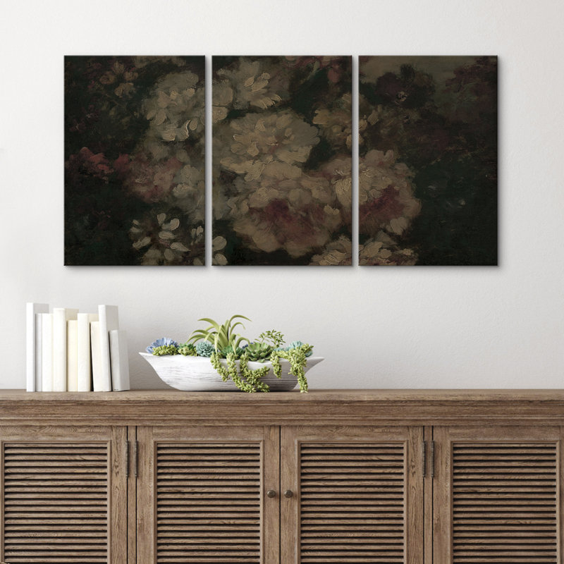 Dark Moody Floral Arrangement Triptych Pictures Framed Canvas Print 3 Pieces Wall Art