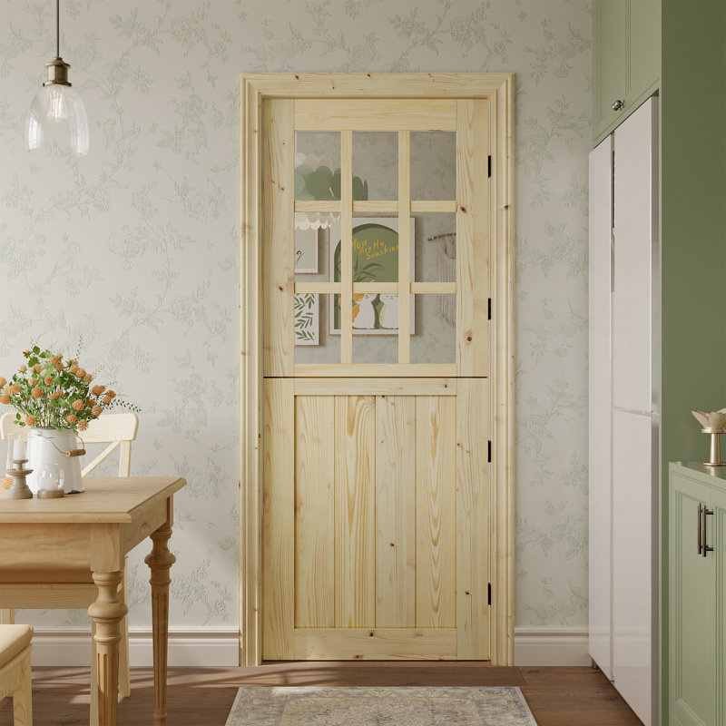 Not Prehung, Unfinished 9-Lite Clear Glass And Solid Wood Dutch Door Slab With Hardware Kit