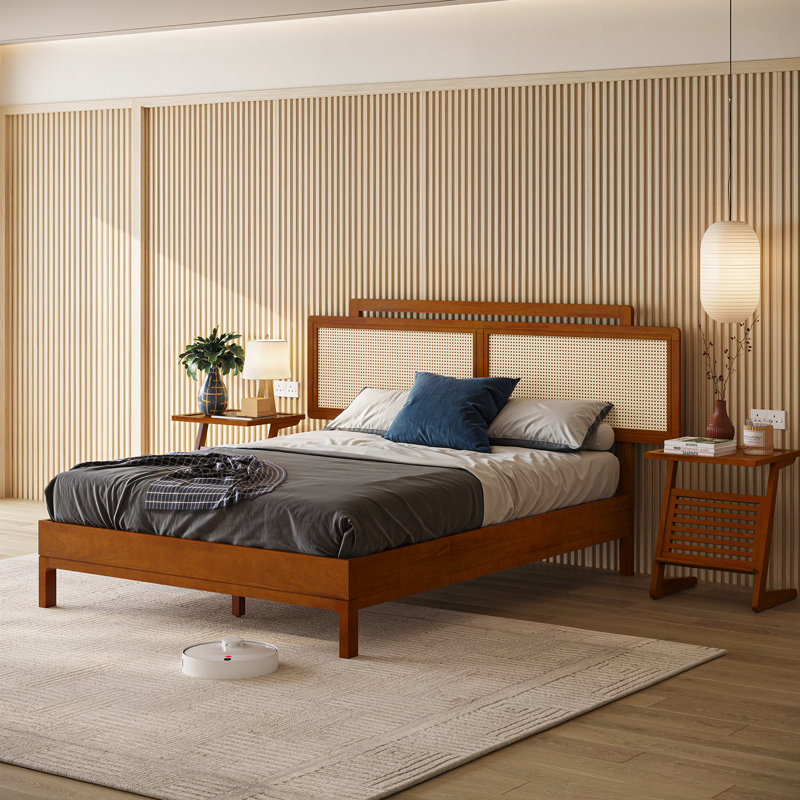 Neil Solid Wood Platform Bed with Headboard, Modern Bed Frame