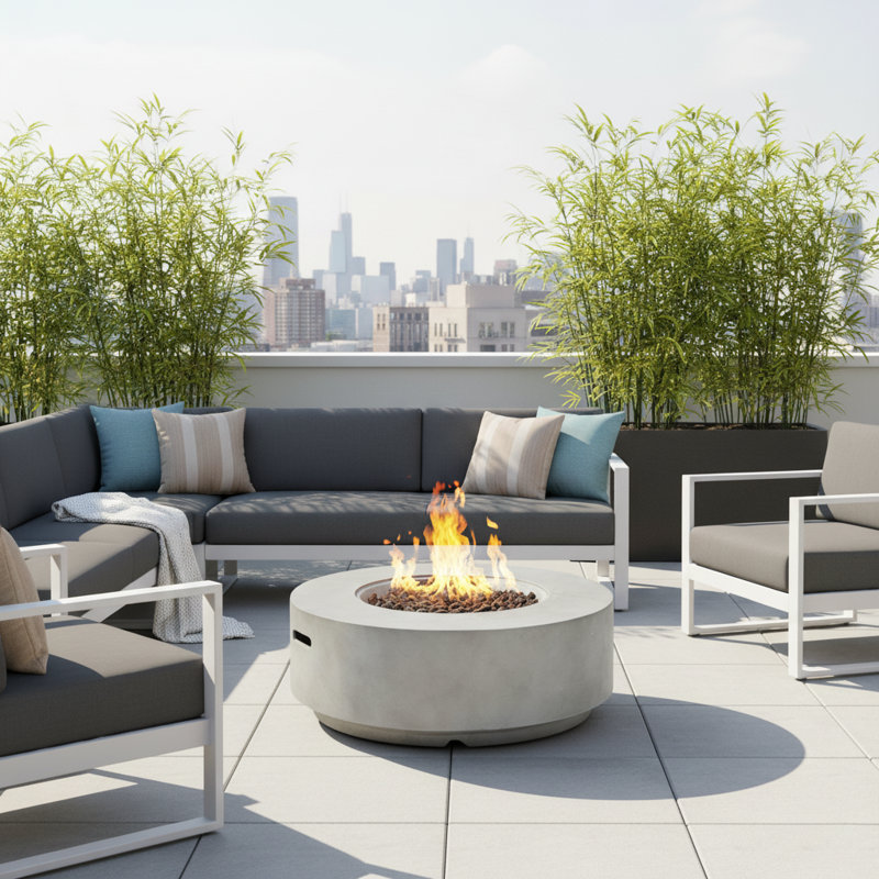 50000 BTU Round Concrete Fire Pit for Outside
