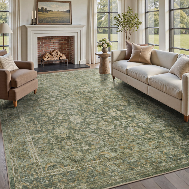 Soft Washable Vintage Floral Area Rug For Living Room & Bedroom