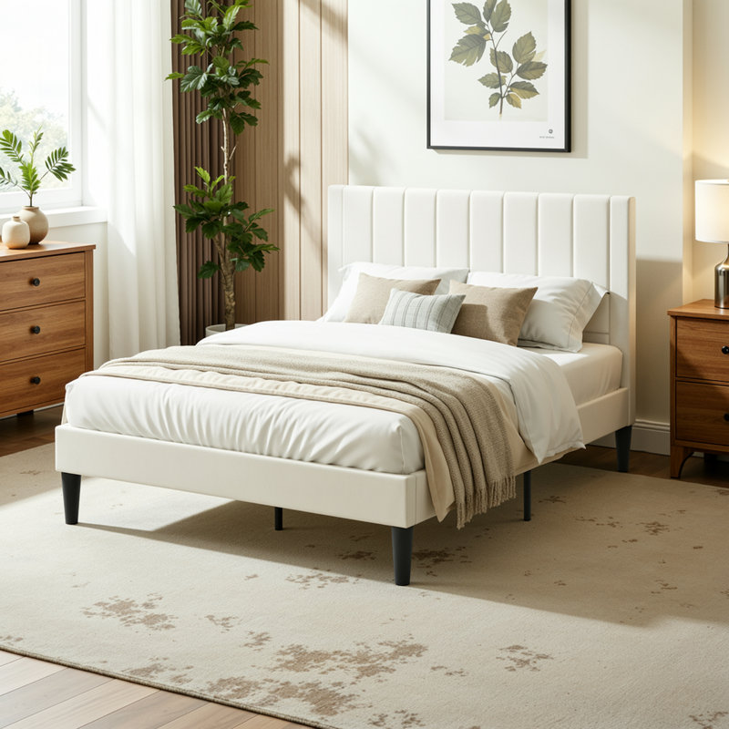 Modern Upholstered Platform Bed With Seamless Headboard, No Box Spring Needed, Full Size, Queen Size, King Size