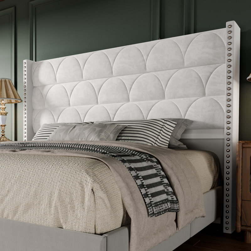 56" High Back Velvet Upholstered Wingback Headboard, Floor-standing For Adjustable Mattress Heights