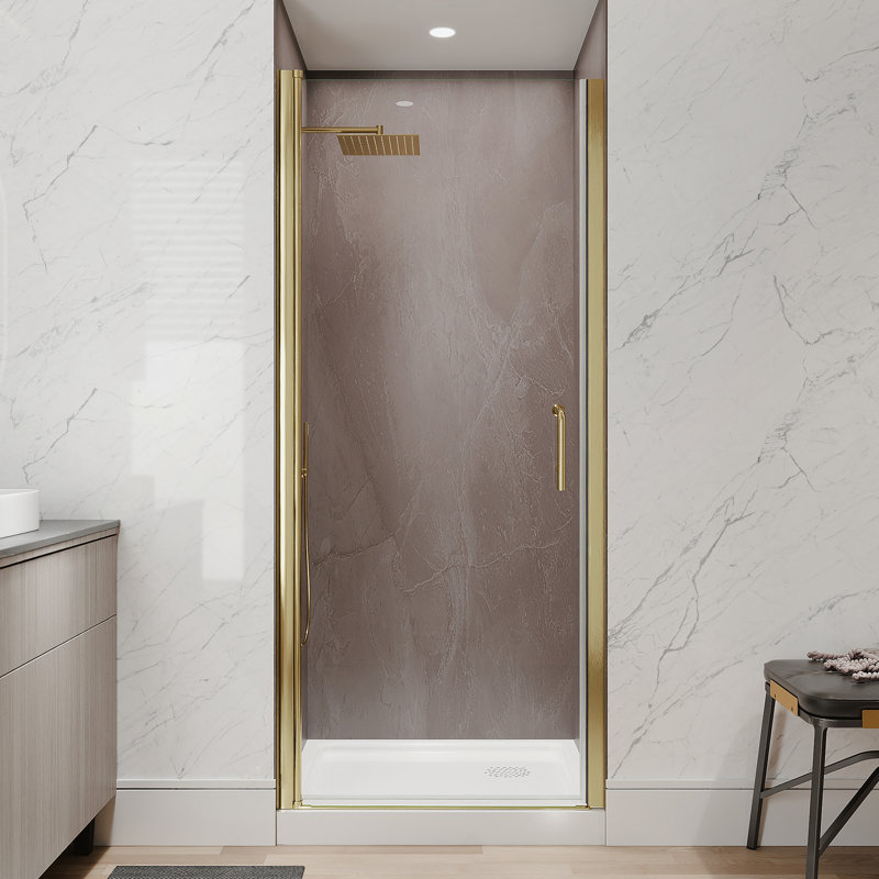 32-34 in.W x 72 in.H Pivot Frameless Shower Door,1/4 in. Clear Glass Pivot Swing Shower Doors in Brushed Gold,Pivot Shower Door Reversible Installation