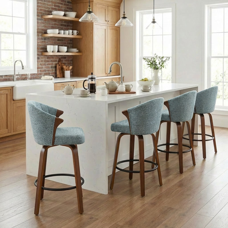 Devault Swivel Upholstered Counter Stool With Wood Frame(Set Of 4)