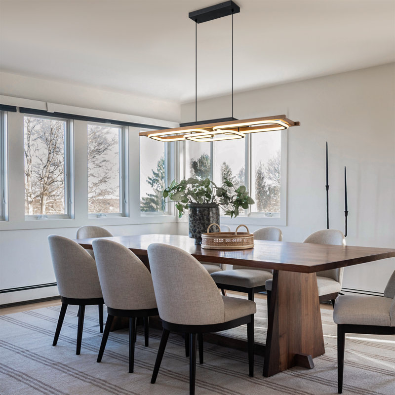 3-Rectangle LED Pendant Light Kitchen Liner Pendant Light - MDF Wood Grain Finish