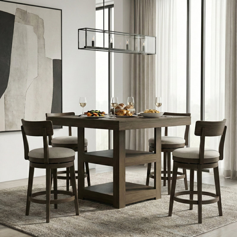 Caomhan Contemporary 39.4" Square Counter Height Dining Table With Shelves