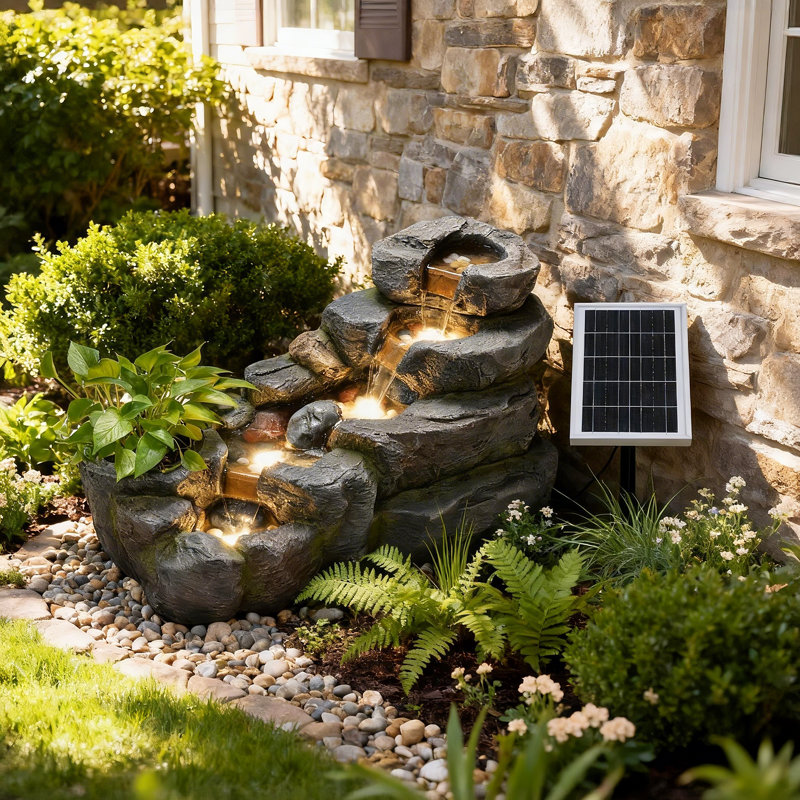 Hanaleigh Outdoor Floor Fountain with Lights