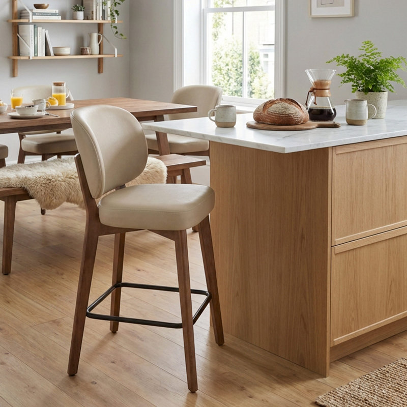 Modern Upholstered Counter Stool, Wingback Barstool, Counter Height Stool With Wood Legs