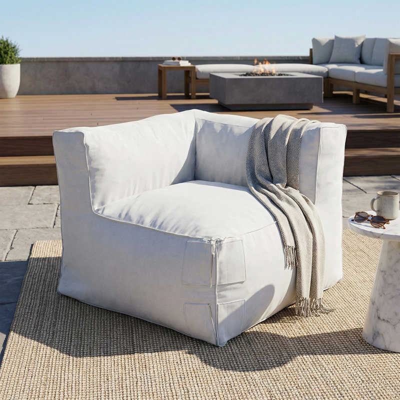 Dael Modern Coastal Outdoor Olefin Bean Bag Corner Sofa with Shredded Foam Fill