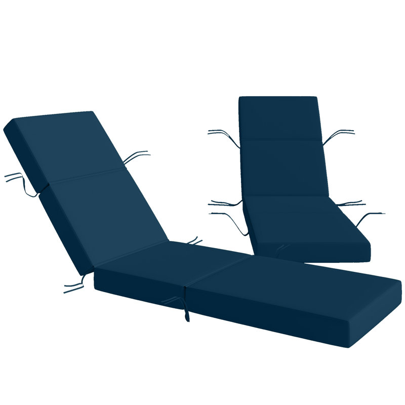 Set of 2 Chaise Lounge Cushion, 4" Thick Outdoor Lounge Chair Cushions with Non-Slip Ties, Waterproof and Fade Resistant Lounger Replacement for Patio, 21" x 72 ", Navy Blue