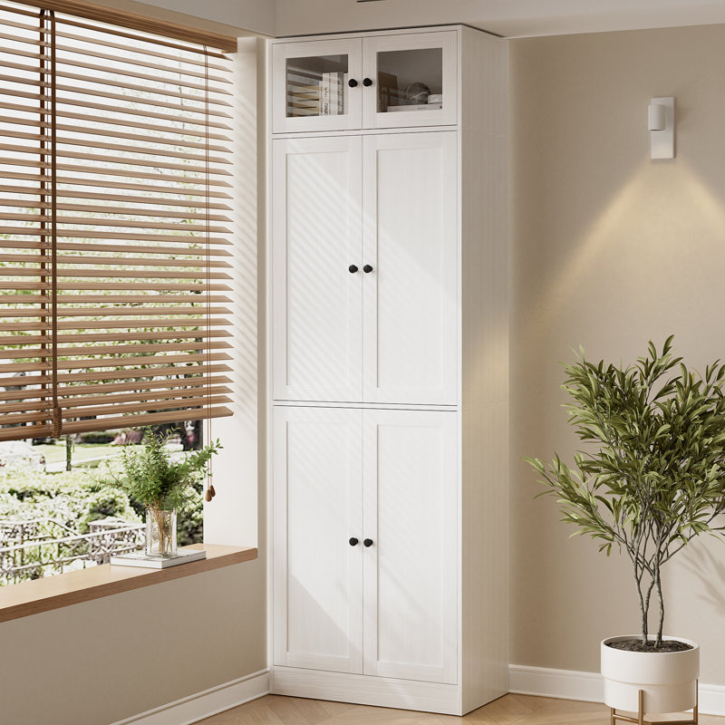 86.7'' H X 23.6'' W Book Cabinet Storage Bookcase With 7 Shelves With Glass Doors