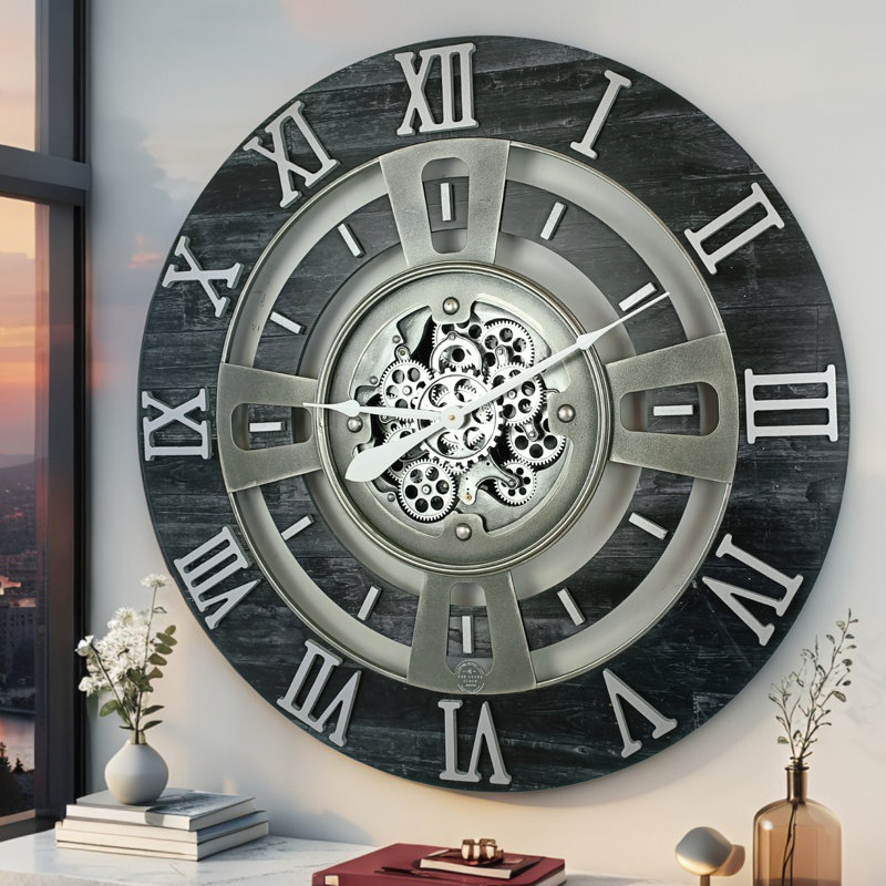 Wall Clock 24" Medium Sized for Living Room decor with Real Moving Gears England Collection