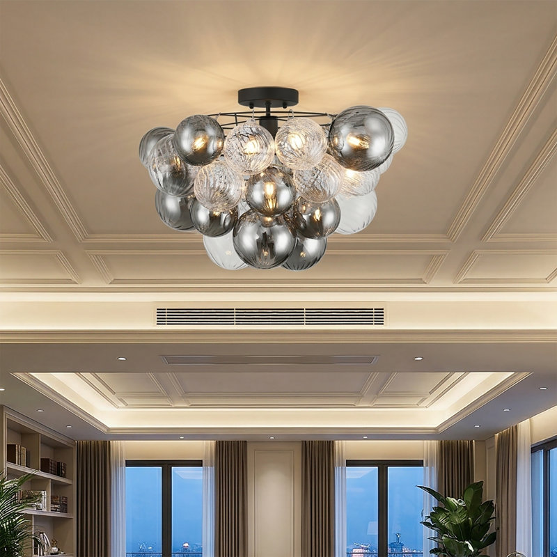 Eroile Dimmable Glass Semi Flush Mount with Glass Bubble Ball