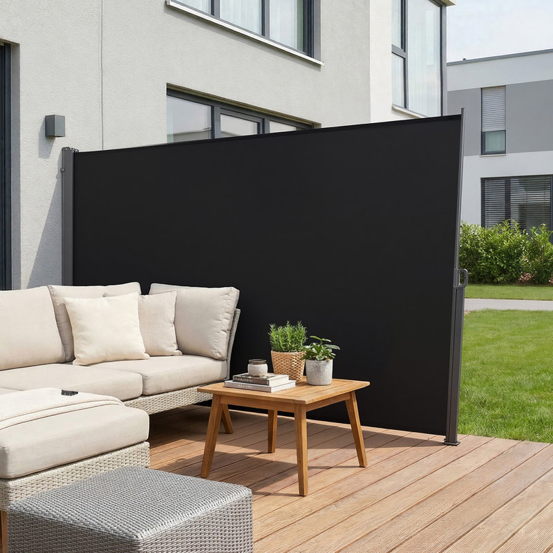 Retractable Side Awning, Patio Retractable Side Screen with 180 g/m Polyester Fabric, Waterproof Sunshade Outdoor Privacy Screen Room Divider for Garden, Balcony, Pools, Deck