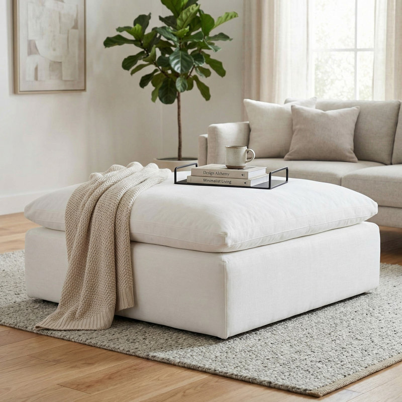 Sunset Trading Contemporary Puff Collection 44" Square Slipcovered Sectional Modular Ottoman | Performance Fabric Washable Water-Resistant Stain-Proof | Oversized Down Filled Large Sofa Footrest | Brown