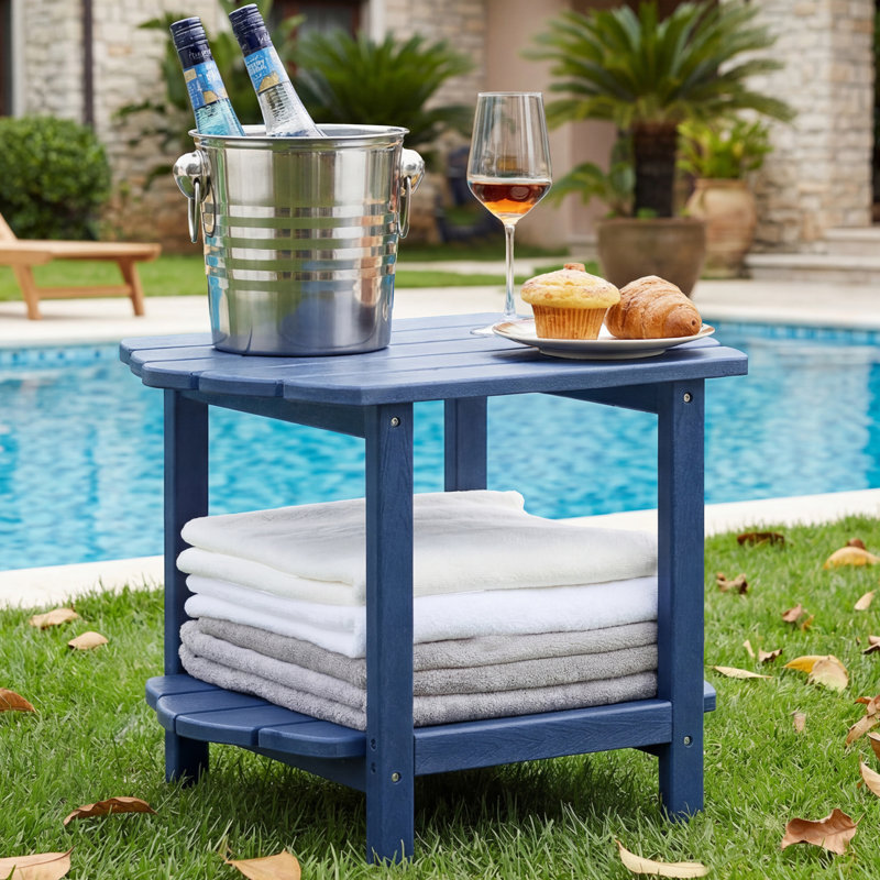 Maynerd 24'' W HDPE Double-Tier Weather-Resistant Patio Side Table