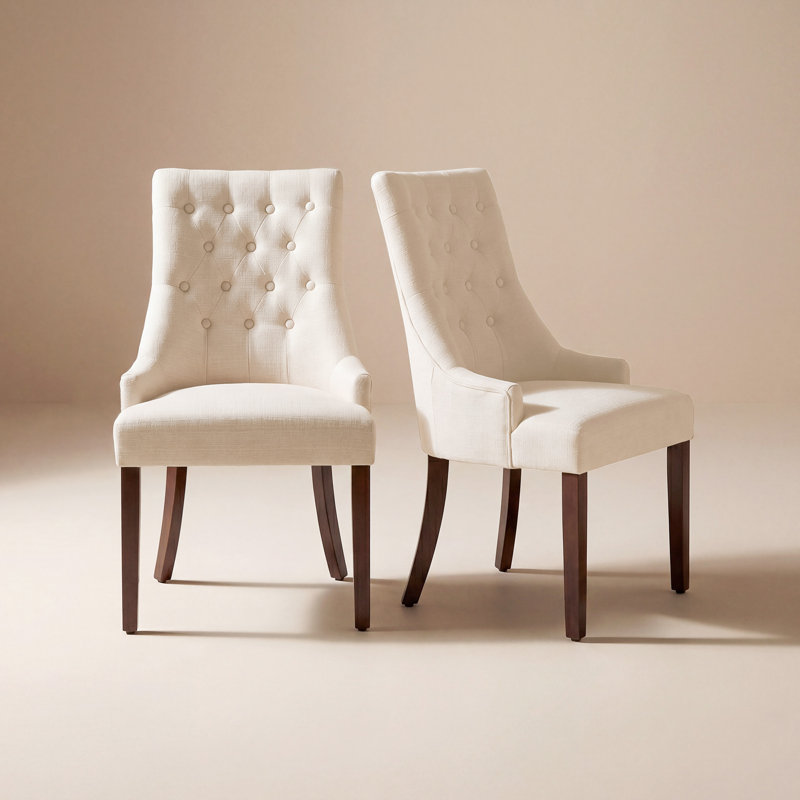 18.5 " H Tufted Linen Upholstered Rubberwood Solid Wood Dining Chair