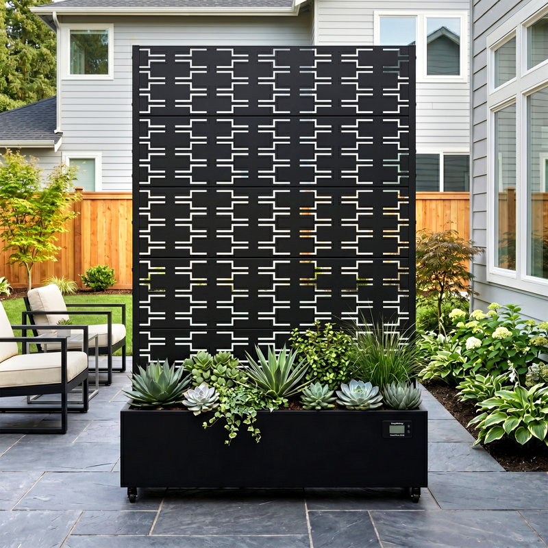 Forson Galvanized Metal Planter Box with Trellis and Wheels