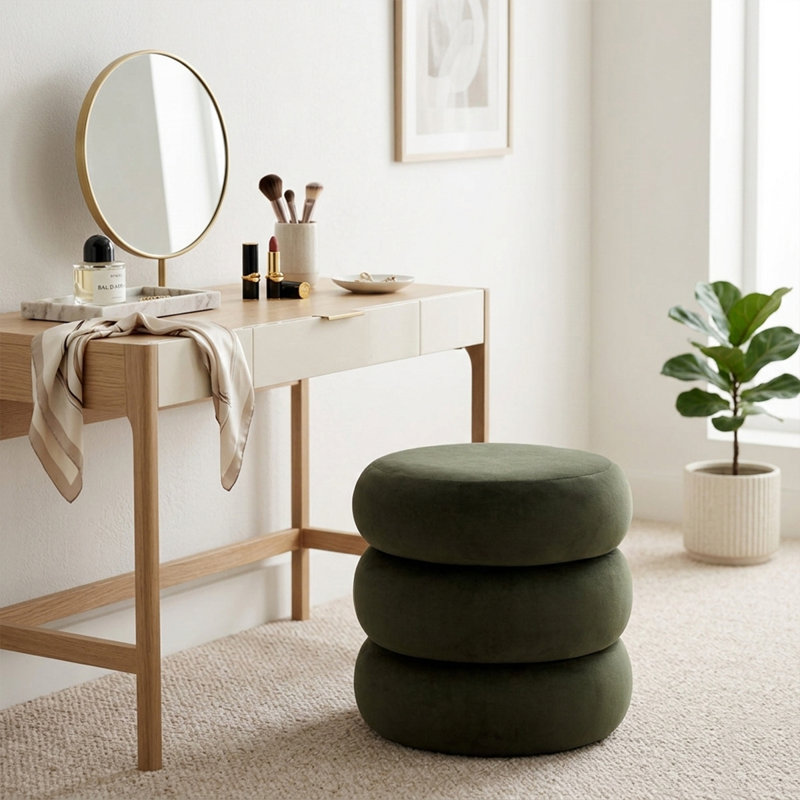 Modern Velvet Vanity Stool,Round Makeup Chair