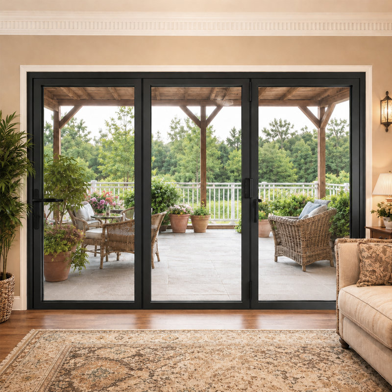 Black Aluminum Folding Bifold Sliding Patio Door (3+0)