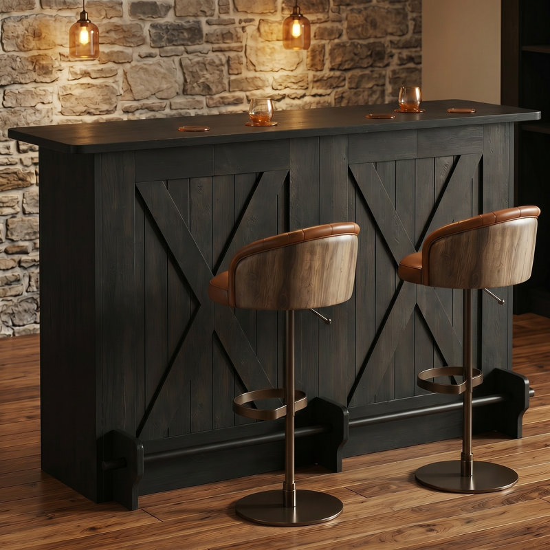 Home Bar Unit With 2-tier Shelves
