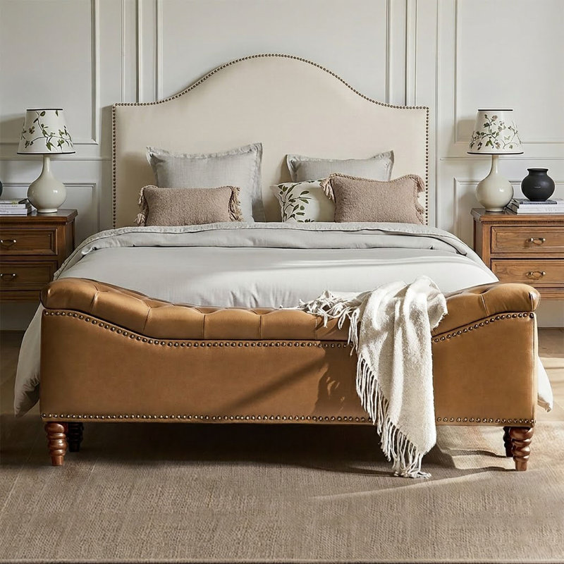 Zona 59"W Traditional Faux Leather Tufted Upholstered Storage Bench with Soild Wood Legs and Nailhead Trim