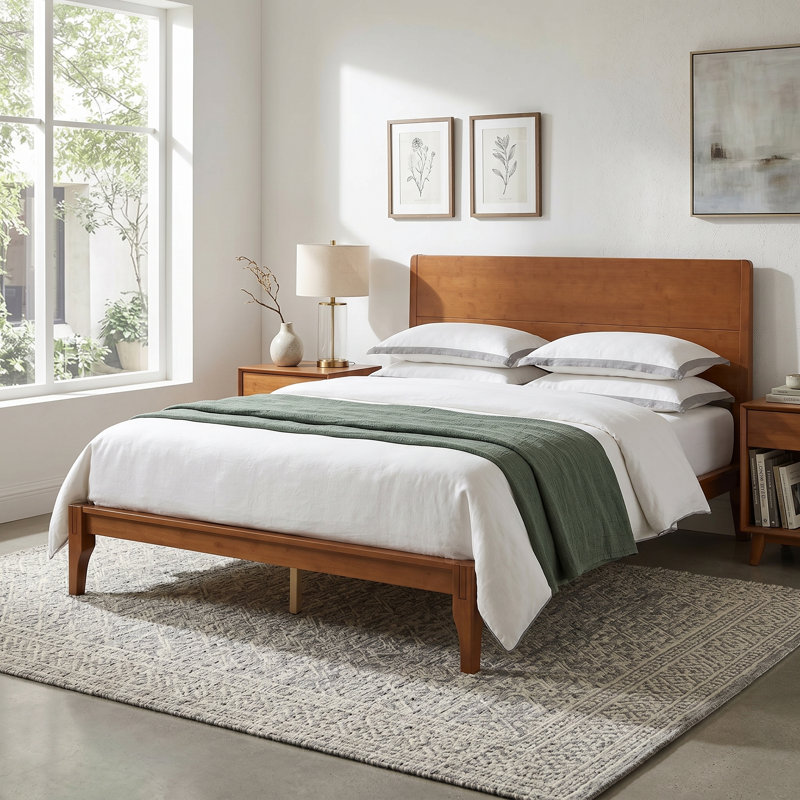 Mid-Century Modern 12 Inch Bamboo Wood Platform Bed with Wood Slat Support, No Box Spring Needed, Easy Assembly