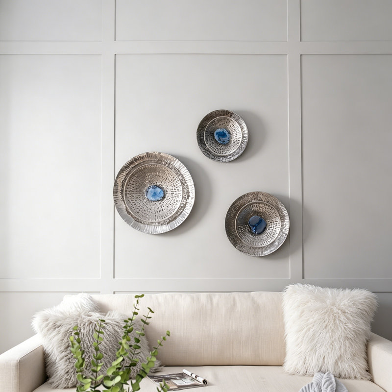 Silver Textured Oversized Disc, Wall Decor For Living Room Bedrrom Entryway Office, Set Of 3