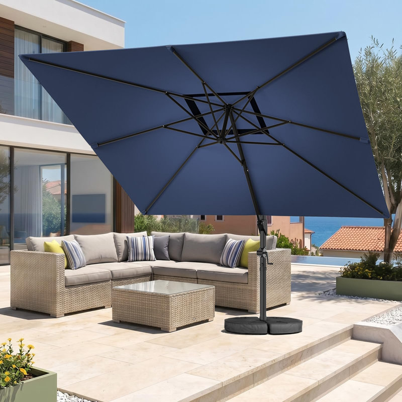 Cantilever Patio Umbrella Outdoor with Base- Large Offset Heavy-Duty Aluminum Umbrella with 360 Rotation, 6 Tilts, Windproof, 3-Year Fade Resistance for Pool Deck, Square