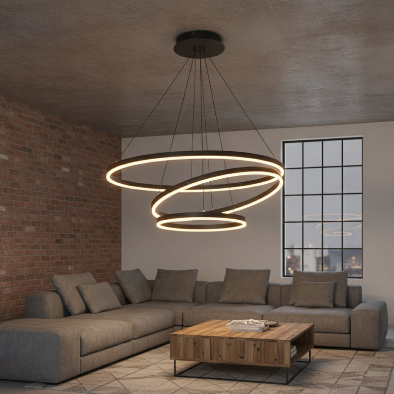 31.5 Inch Modern LED Pendant Light Aluminum Suspension 3000K Switch Dimming Living Room Light