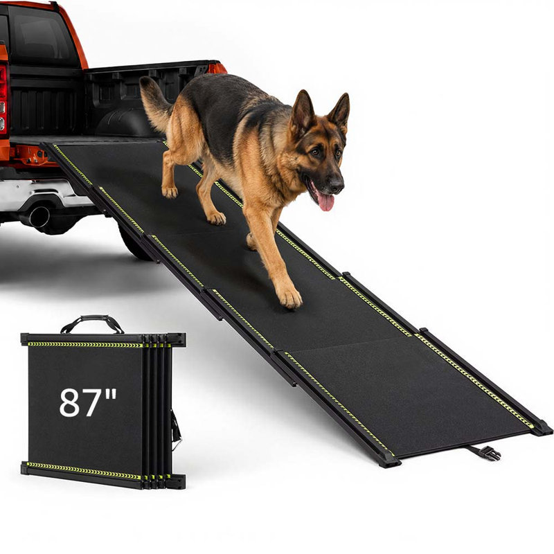 Extra Long Telescoping Dog Ramp for Car, SUV & Truck, Wide Portable Pet Ramp with Non-Slip Surface, Reflective Strips & Gentle Slope for Dogs Up to 100 LBS