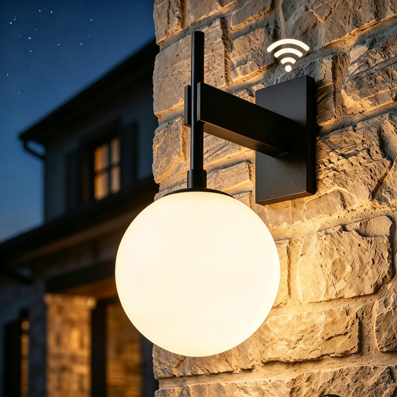 Modern 18.1"H Outdoor Wall Light, Globe Glass Porch Light, E26 Base