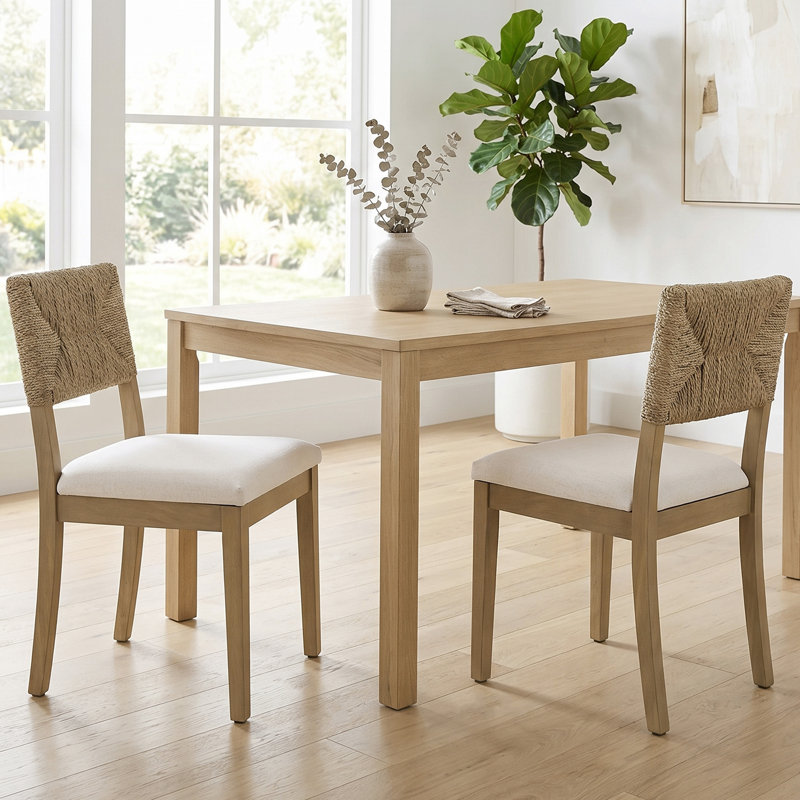 Garnavillo 17.7? Farmhouse Seagrass Back Wooden Seat Dining Chair