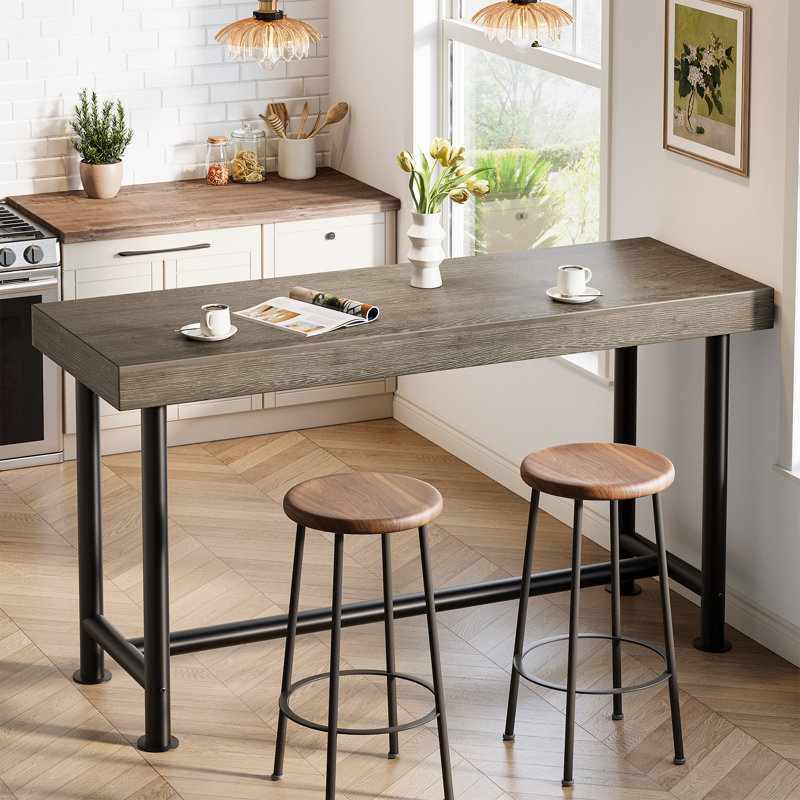 Solid Wood Bar Table, 62.99"Long Counter Height Bar Table For Kitchen Or Home Bar