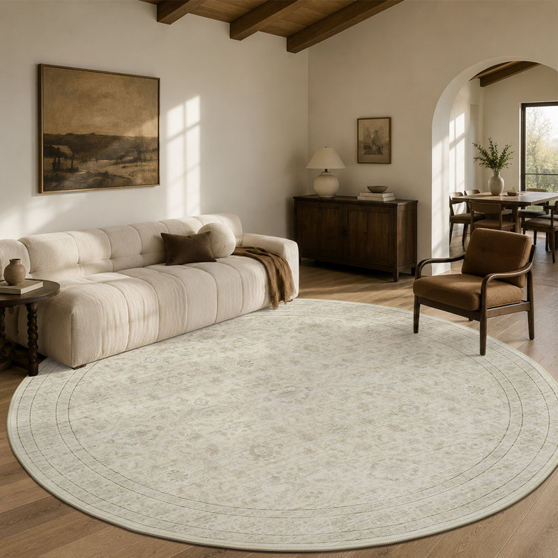 Beige Vintage-Inspired Washable Non-Slip Area Rug For Living Room, Bedroom