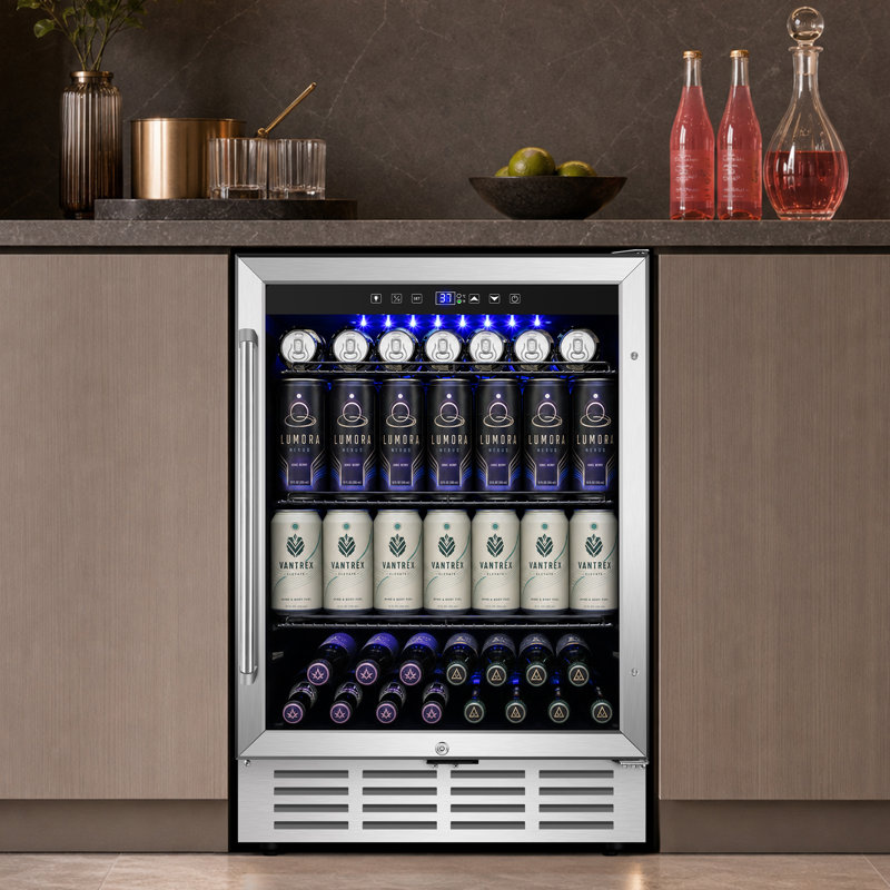 24-inch 210 Can Freestanding/Built-in Beverage Cooler - Energy Efficient, Quiet, Home Bar Fridge with Safety Lock