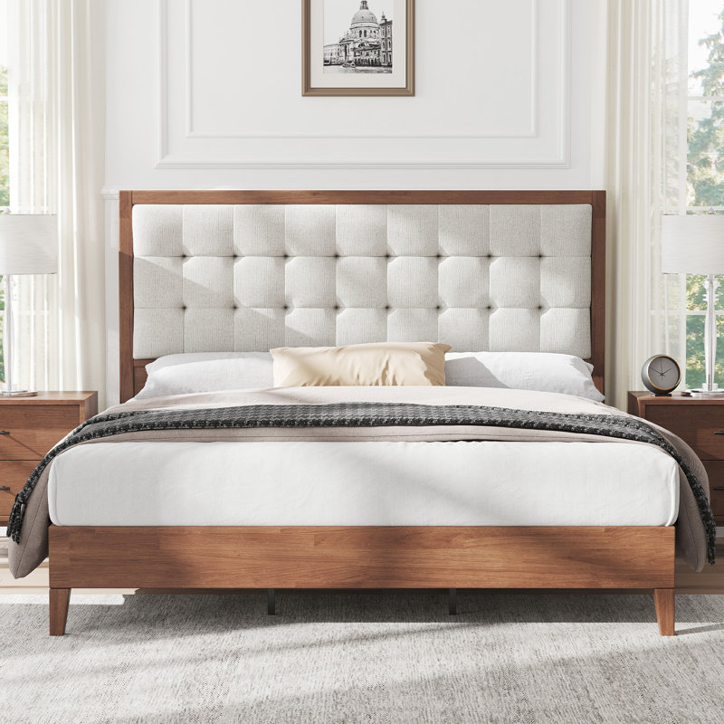 Behka Solid Wood Platform Bed with Upholstered Tufted Headboard