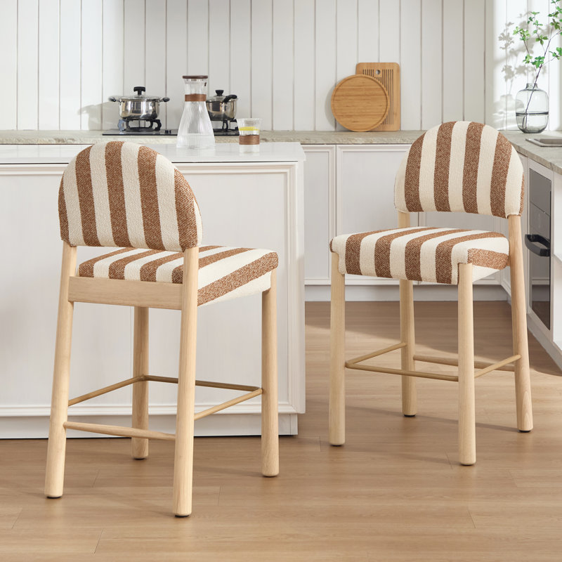 Hyland Upholstered 26.4'' Linen Counter Stool With Solid Wood Frame