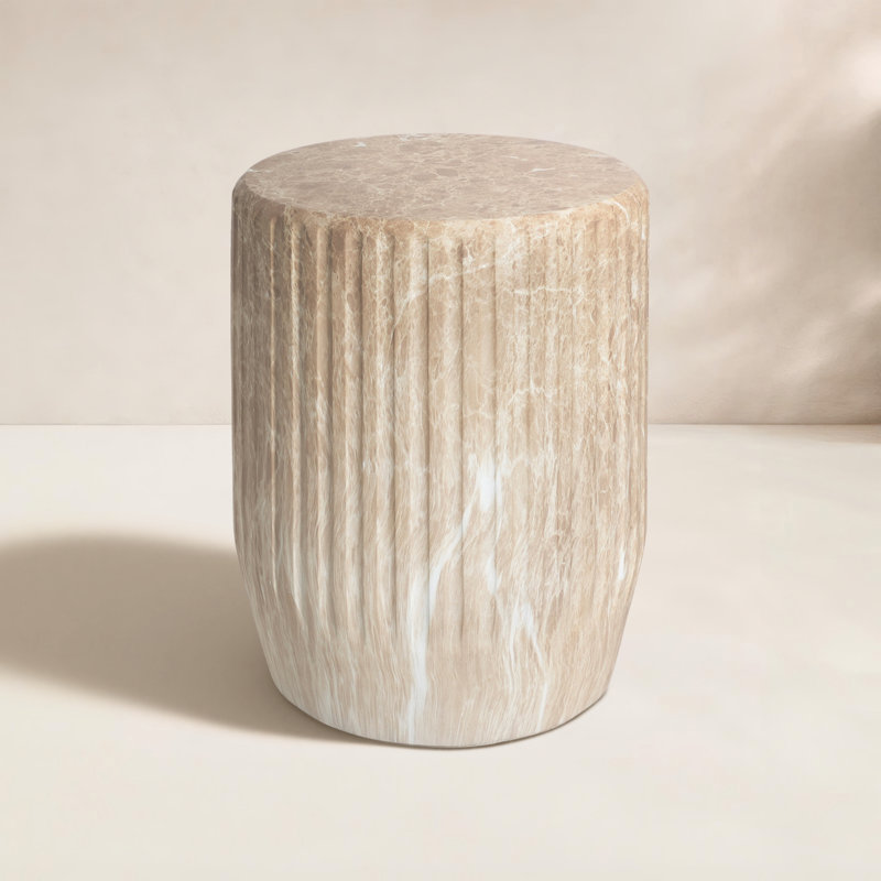 Perseus Perseus Modern Organic Stone-Texture Outdoor MGO Side Table with Fluted Pedestal Design