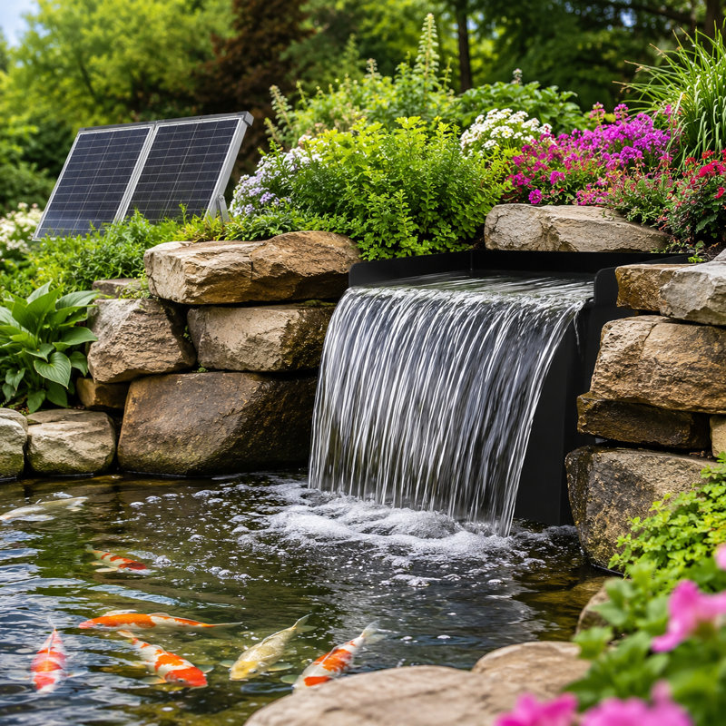 70W Solar Pond Waterfall Spillway Kit with 12 in Stainless Steel Box and 580GPH Pump