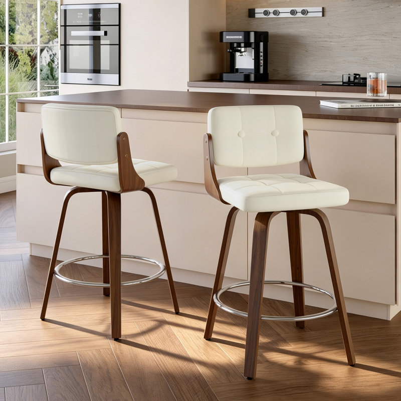 Modern 26" Swivel Leather Counter Stool Upholstered Seat With Sturdy Wood Frame