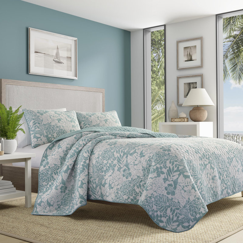 Tommy Bahama Laguna Beach Blue Cotton Reversible Quilt Set