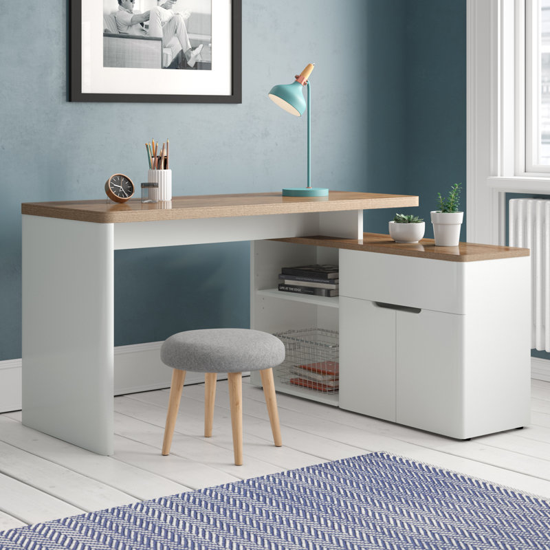 Cuuba 55.12" L-Shaped Modular Writing Desk with Storage Cabinet