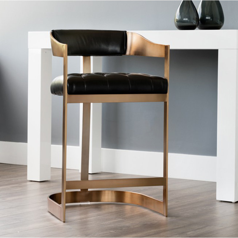 Upholstered Counter Stool with Metal Frame