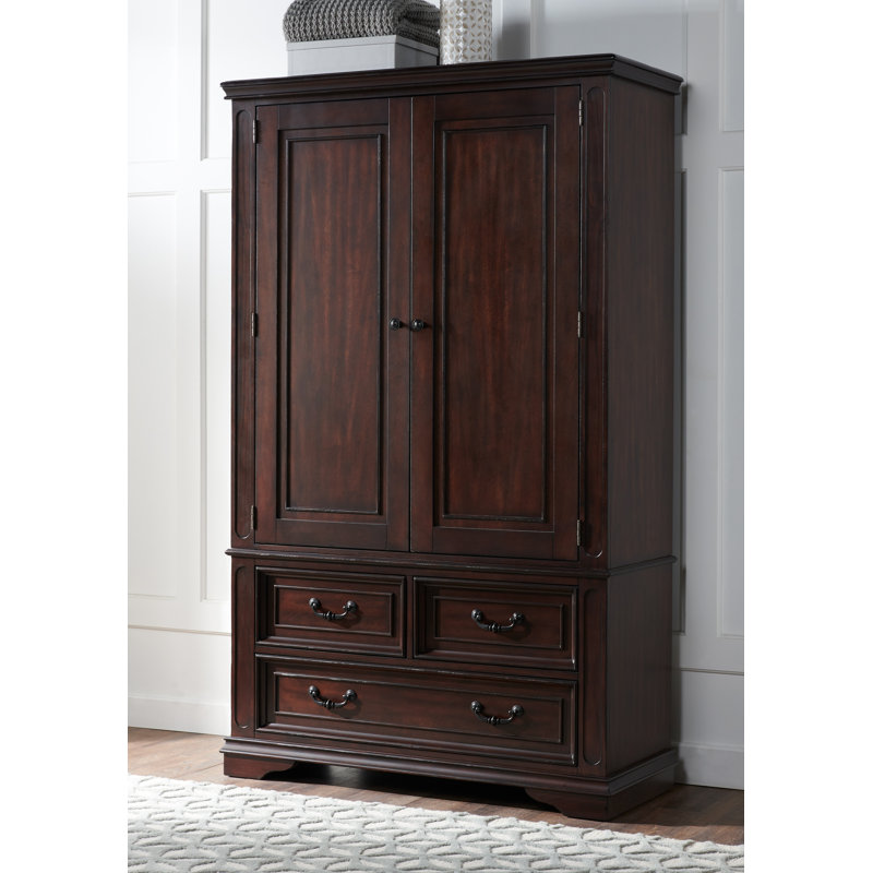 Benedick Armoire Base, Antique White And Dark Taupe in , 53" H x 48" W x 19" D