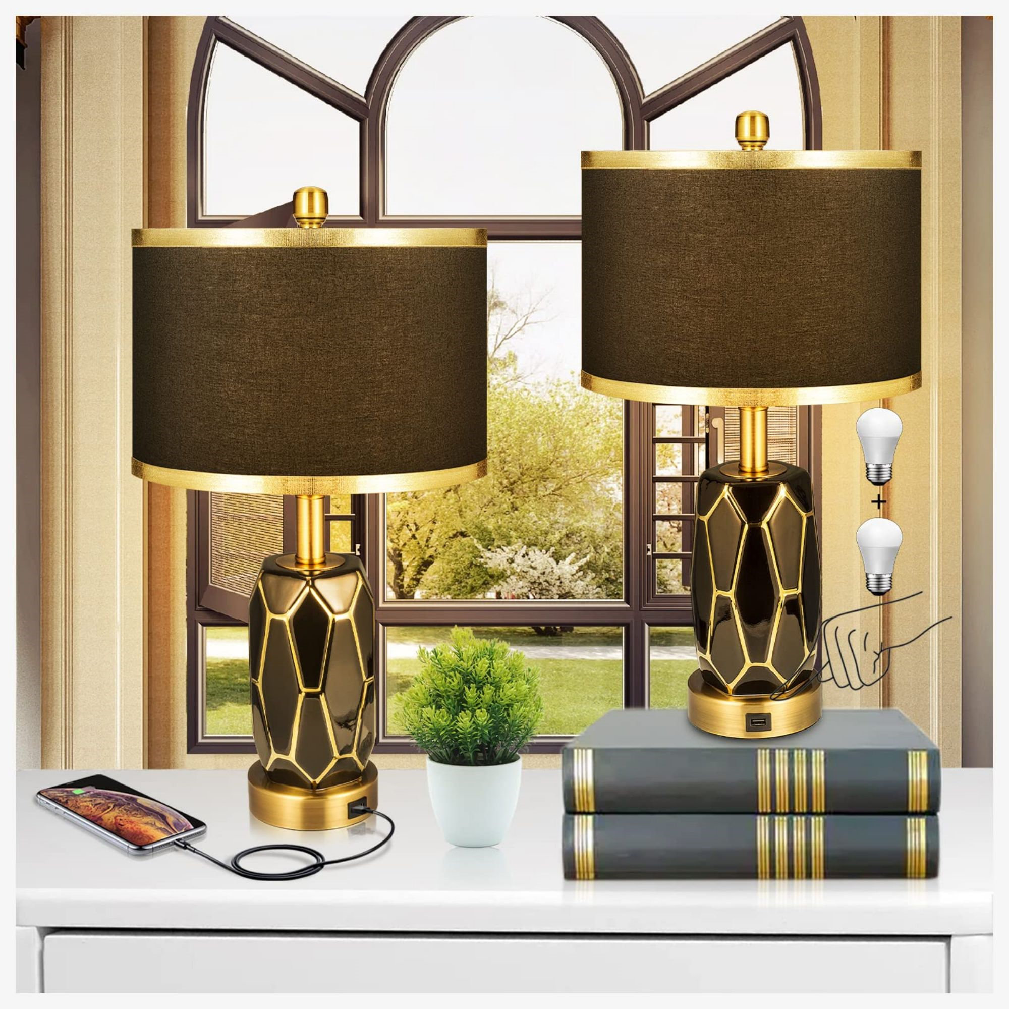 black and gold lamps set of 2