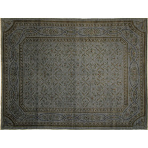 One-of-a-Kind Overdyed Van Hand-Knotted Teal Blue Area Rug